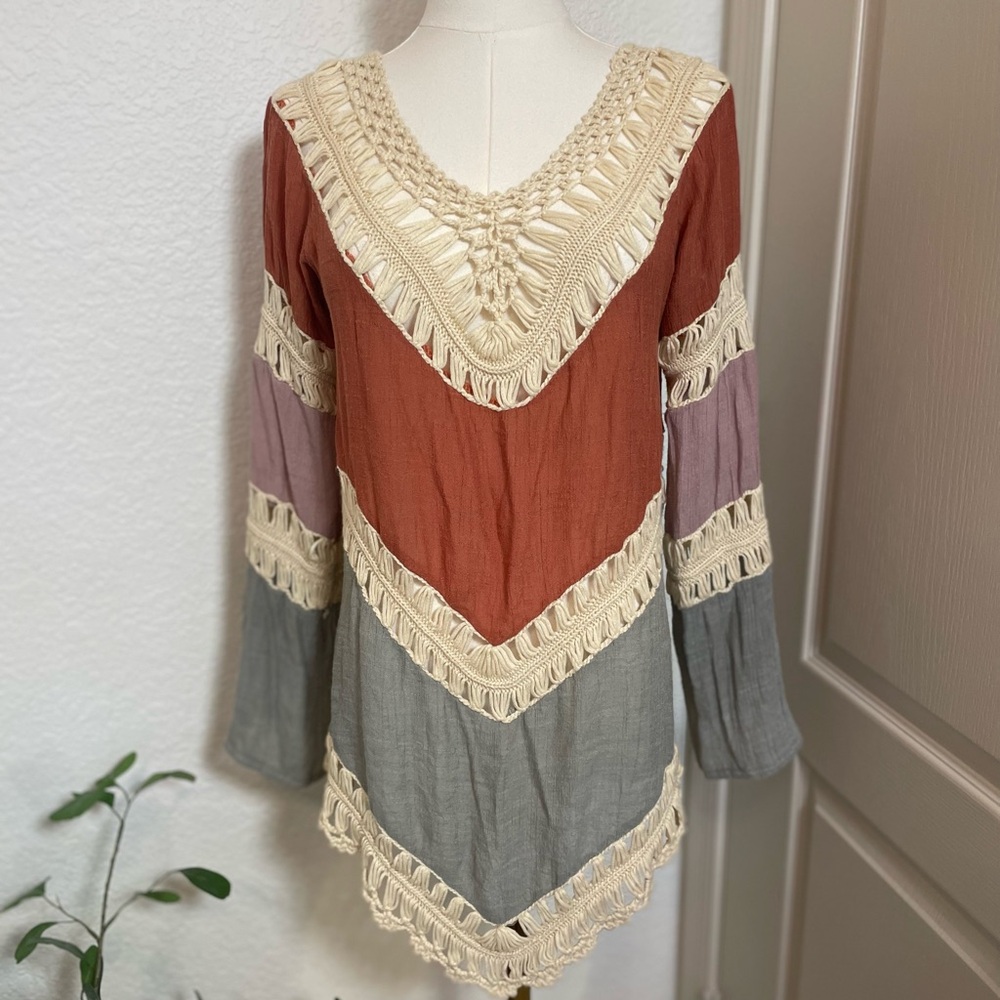 Cupshe Boho Crochet Trim Colorblock Tunic Top